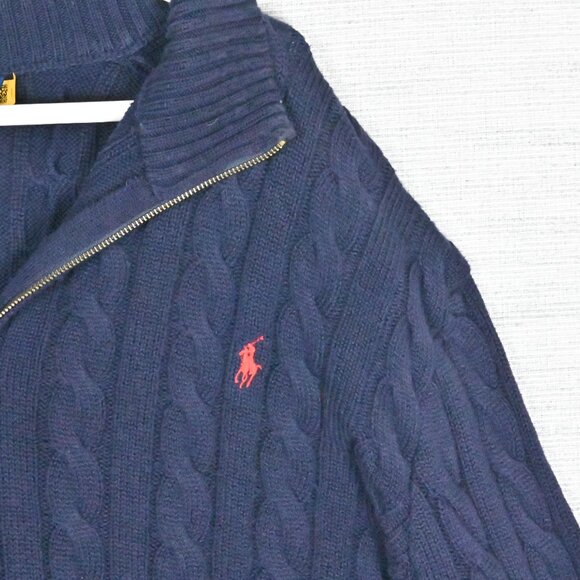 Polo Ralph Lauren Chunky Cable Knit Warm 1/4 Zip Mock Neck Sweater Navy Blue 2XB - Picture 6 of 16